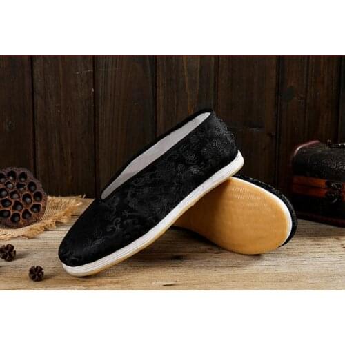 Top quality black dragon handmade multi-layer cotton tai chi taiji sneakers kung fu wushu martial arts shoes EU38~EU48