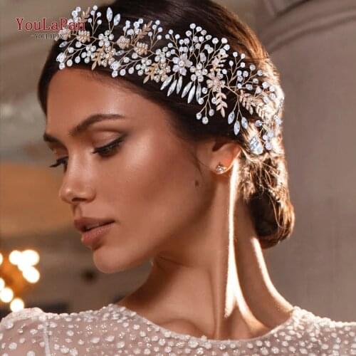 YouLaPan HP235 Golden Wedding Hair Jewelry Flower Bridal Headdresses Hair Ornaments Bride Headband Wedding Hair Accessories