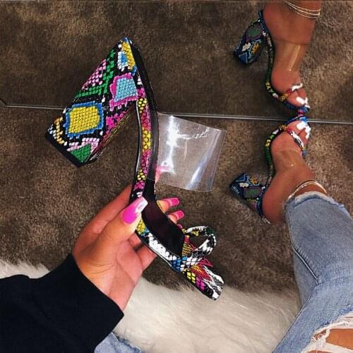 Women Sandals Transparent Sandals Ladies High Heel Slippers Candy Color Open Toes Thick Heel Fashion Female Slides Summer Shoes