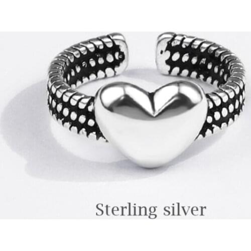 Sole Memory Retro Sweet Heart Romance 925 Sterling Silver Female Resizable Opening Rings SRI679