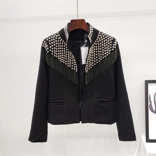 Streetwear Fashion Rivet Tassel Blazer Jackets Women White Black Short Suit Jacket Coat Female Korean Slim Casual Blazers Coat