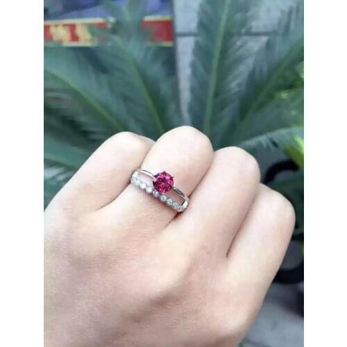 Natural red garnet gem Ring Natural gemstone Ring S925 sterling silver trendy elegant Two layers round women wedding Jewelry