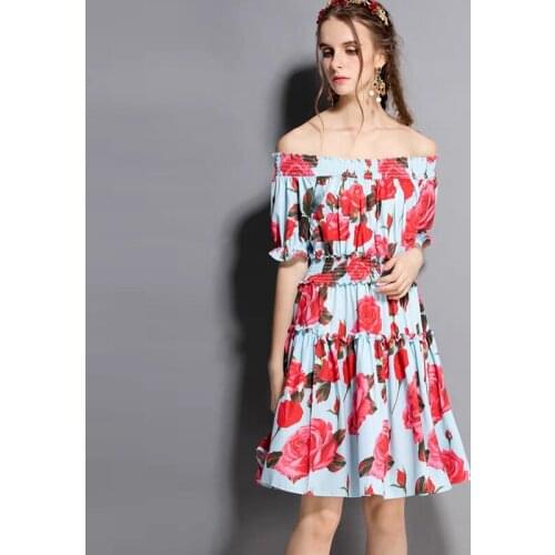 Wholesale Elastic Dress Fashion Runway Dress Women Print Flower Dresses