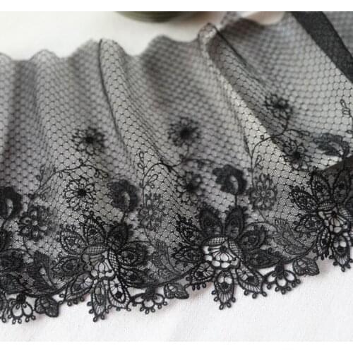 1 Meter/lot Width 19cm Delicate Black Soft Lace Applique Yarn Embroidered Lace Trim DIY Clothing Garment Accessories