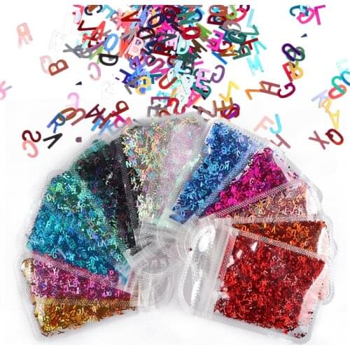 1Bag Holographic Nail Glitter Sequins Sparkly 3D Colourful Letter Thin Flakes Slices Polish Decora for Nail Art Accessories