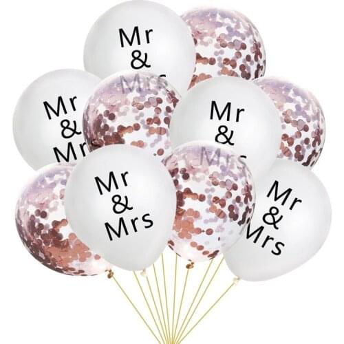 10PCS Latex Mr. Mrs Balloons 12/10 inch Confetti Glitter Shiny Wedding Party Engagement Decorations Confetti Balloon Set