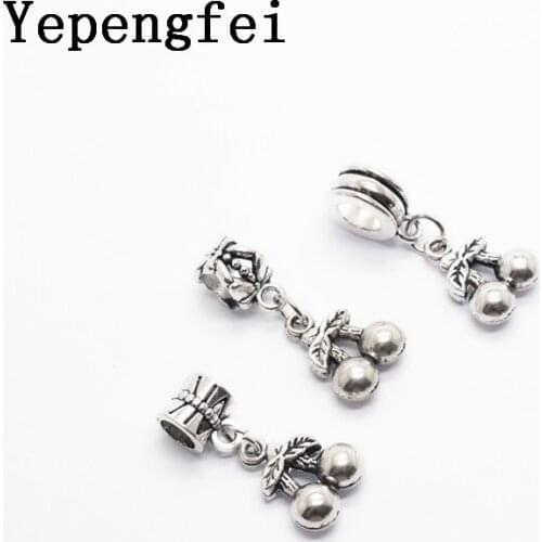 10pcs Cherry European Bead Vintage Silver Charms fit for pandora style Bracelets Necklace DIY Metal Jewelry Making JA600007