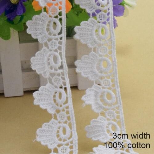 10yards 3cm wide 100% Cotton embroid lace sewing ribbon guipure trim wedding lace DIY Garment Accessories african doll lace#3927