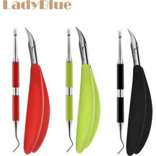 2pcs/set Cuticle Nipper Nail Clippers Double Ended Pusher Nail Fork Dead Skin Callus Cuticle Remover Manicure Pedicure Nail Tool