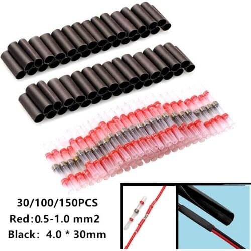 30/100/150Pcs Heat Shrink Wire Connectors Solder Sleeves Waterproof Fast Butt Terminals Soldering Connector Kit