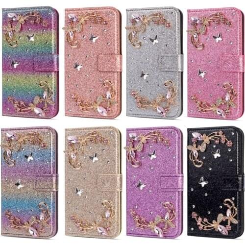 Bling Butterfly Flower Wallet Leather For Iphone XS MAX XR X 8 7 6 Galaxy S10 S10e S9 Case Luxury Glitter Diamond Sparkle 40PCS