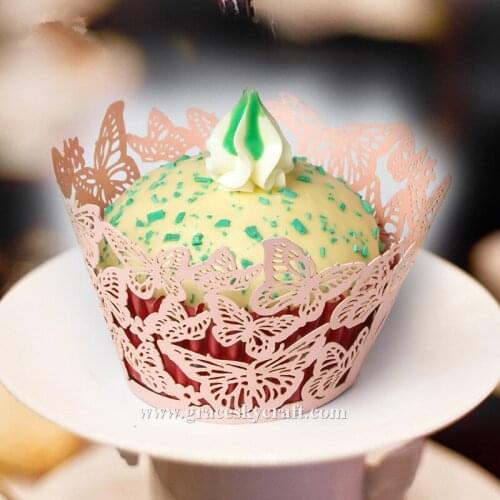 50pcs/lot free shipping Laser Cut red wedding Cupcakes Wrappers Butterfly Design Baking Cake holders Party Cupcakes accessory