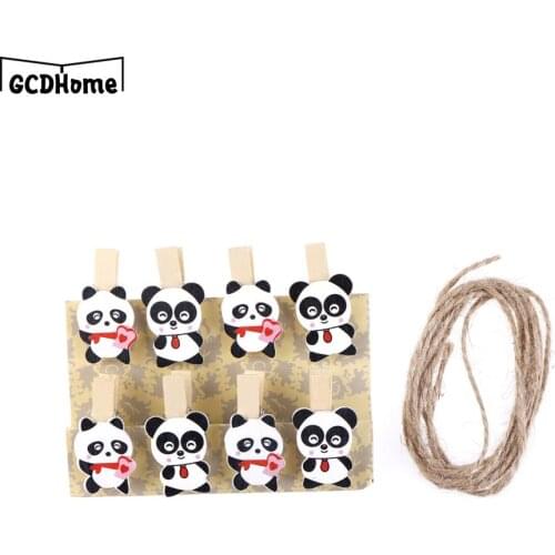 8Pcs/Set wooden photograph clip shoelaces clamp Lovely panda photo clips wedding party picture clip diy decorations