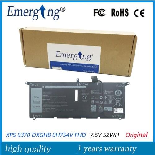 7.6V 52WH New Original Laptop Battery for Dell XPS 13 9370 DXGH8 0H754V FHD
