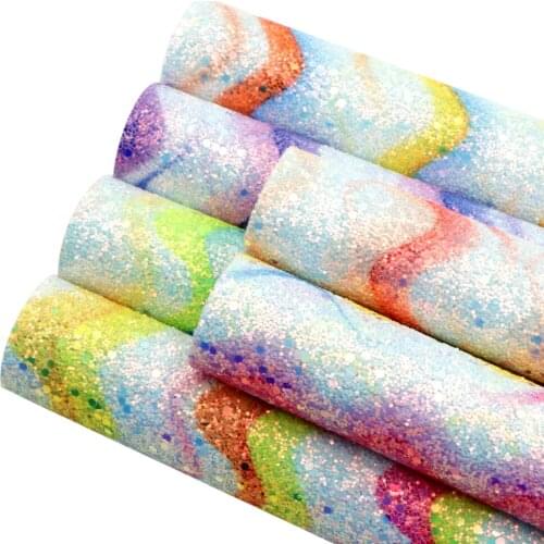 David accessories 20*33cm Chunky Glitter Stripe Faux Synthetic Leather Fabric for Bows Bags Wallte DIY in Craft,1Yc13016