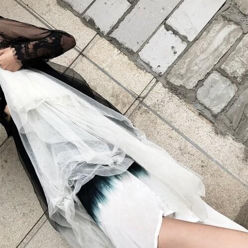 Irregular Black-white Stitching Gradient Mesh Skirt Long Skirts for Women Hippie Skirts Faldas Mujer Moda 2021