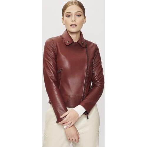 Genuine Sheep Leather Biker Jacket Slim Fit Womens Sport Leather Jackets Spring and Autumn Fashion Hot Items Amount Waterproof