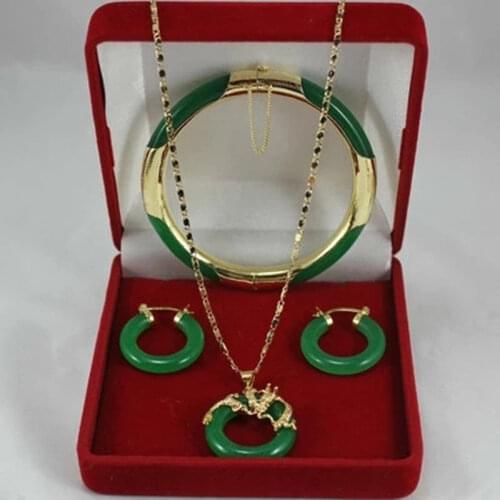 Free Shipping >>green jade Earrings Pendant Bracelet sets