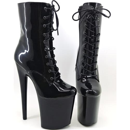 Leecabe Shinny Black 20CM/8inches Pole dancing shoes High Heel platform Boots closed toe Pole Dance hight boot