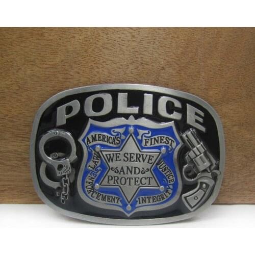 BuckleClub wholesale zinc alloy color enameled POLICE cowboy jeans gift belt buckle FP-01205 pewter finish 4cm width loop