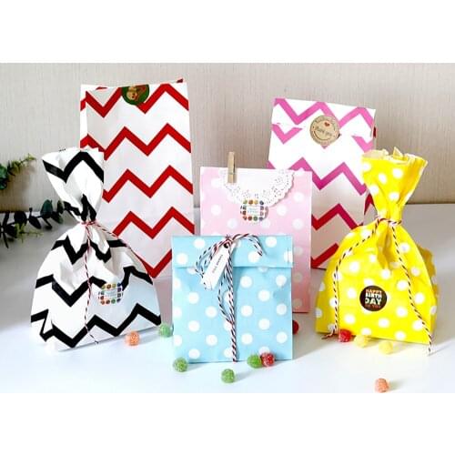 2-10pcs Party Candy Treat Wrap Bag Polka Dot Loot Bags Birthday Wedding Food Paper Bags many colors 13x24x8cm