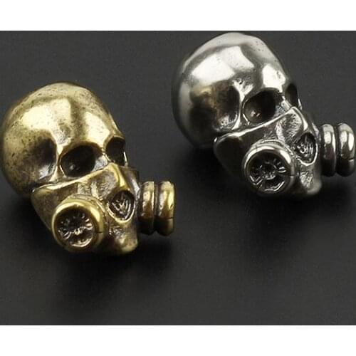 Outdoor EDC Tool Accessories DIY Brass Skull Knife Beads White Copper Paracord Bead
