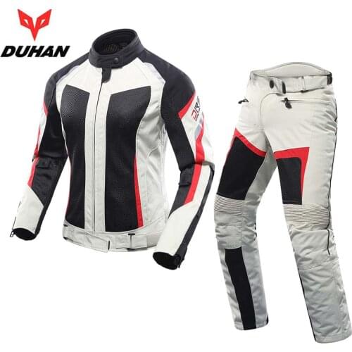 DUHAN Women Motorcycle Jacket Summer Mesh Breathable Motorcycle Pants Suit Jacket 600D Oxford Cloth Motorbike Clothing Set 186