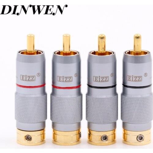 EIZZ 24K Gold Plated Brass Male RCA Plug Connector Terminal For HIFI Audio AMP TV Receiver DVD Signal Cable DIY PTFE Insulator