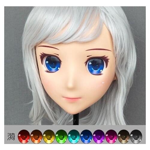 Jiang11)Female Sweet Girl Resin Half Head Kigurumi Crossdress Cosplay Japanese Anime Role Lolita Doll Mask With Eyes And Wig