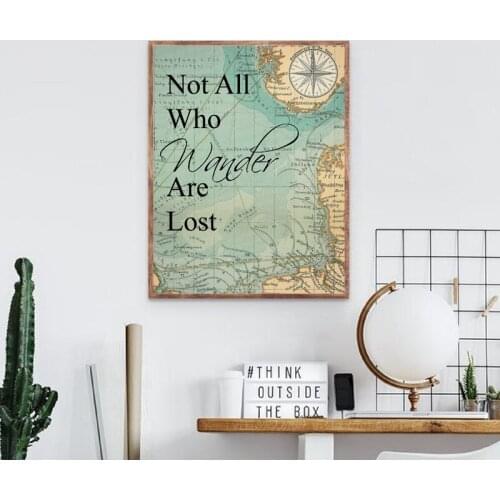 Not All Who Wander Are Lost Map Poster Travel Themed Wall Art Canvas Painting Prints Home Room Wall Decoration Christmas Gift
