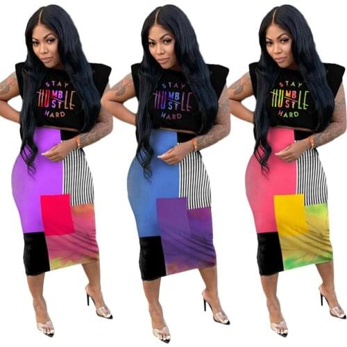 Two Piece Set Women Summer Fashion Sleeveless Disorderly Spell Color English Printing Casual Clothing Wholesale Dropshipping