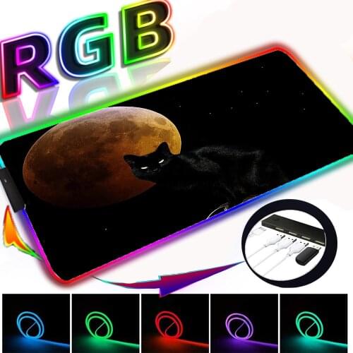 Planet Black Cat USB RGB Laptop with 4 Ports HUB Mouse Pad Office Keyboard Desk Mat LED Light Mousepad Xl Large Gaming Accessory