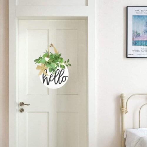 Round Wood Hello Sign Front Door Decor Rustic Farmhouse Porch Decoration Home ing Sign Door er Wreaths White
