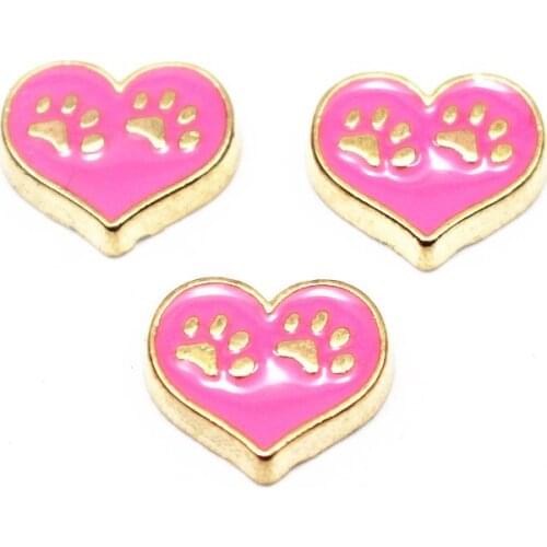 Hot selling 10pcs/lot Heart-shaped footprints Floating Charms Living glass Floating Pendant Lockets Charms