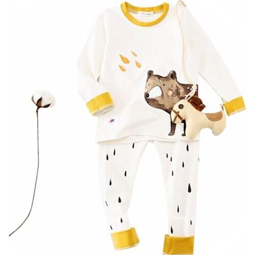 Baby Boys Girls High Quality Lovely Soft Sweatshirts Clothing Set Cotton Long Sleeve Sleepwear Cartoon Bear Kids White Pajamas