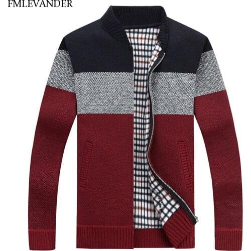 Mens Fleece Sweater Autumn Winter Warm Slim Fat Wool Zipper Casual Sweater Men Knitted Coat