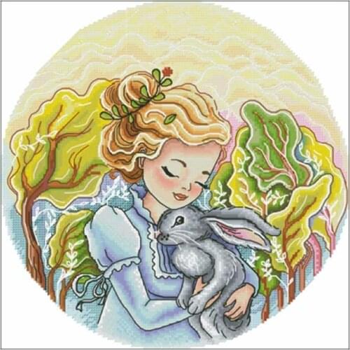 Girl and rabbit patterns Counted Cross Stitch 11CT 14CT 18CT DIY Chinese Cross Stitch Kits Embroidery Needlework Sets home decor