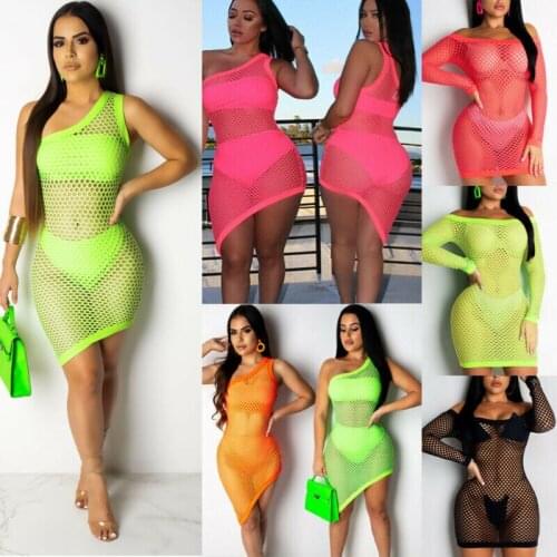 New 2021 Summer Women Crochet Fishnet Mesh Swimwear Ladies Beach Dress Sheer Bikini Cover Up