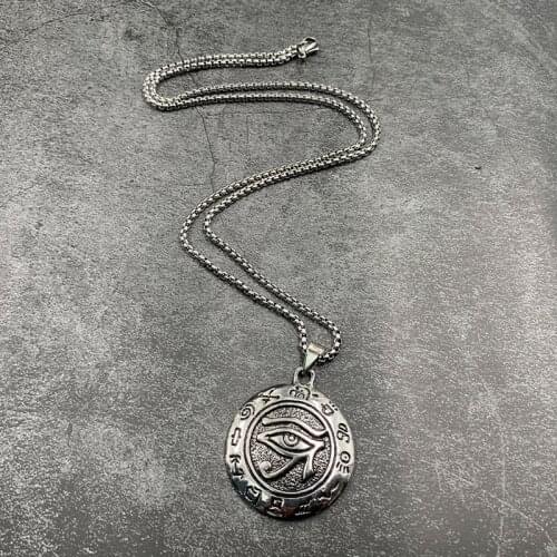 DUTRIEUX New Retro Viking Rune Horus Eye Round Pendant Mens Fashion Metal Titanium Steel Jewelry Accessories Party Gift