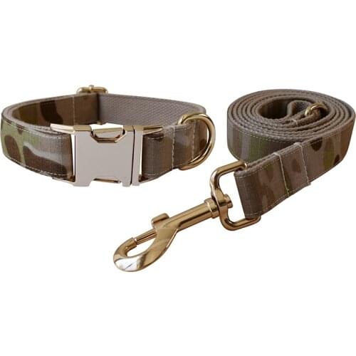 Camouflage 03 The Shallow Bottom Free Engrave Fabric Dog Collar Leash Set For Medium Big Pet Necklace With Bow Tie Name Necklace