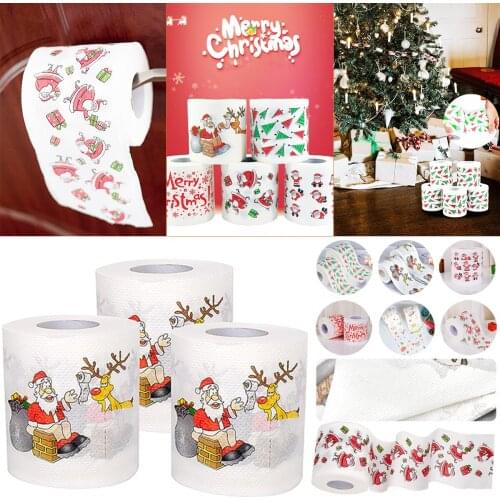 Christmas Toilet Paper Roll Santa Claus Bath Toilet Paper Soft Printed Xmas Decorations for Home Supplies Gifts Decor 10X10cm