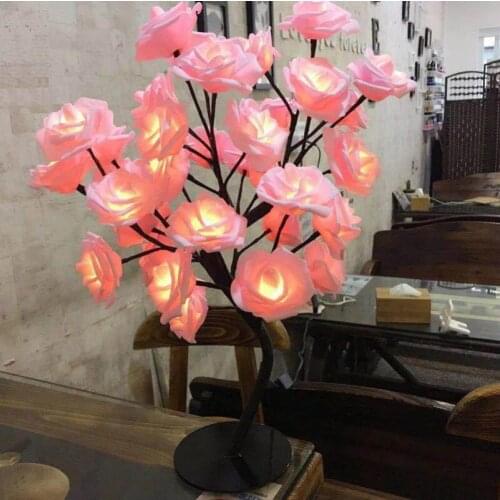 LED Simulation Rose Flower Table Lamp Rose Tree Decorative Light for Living Room Bedroom