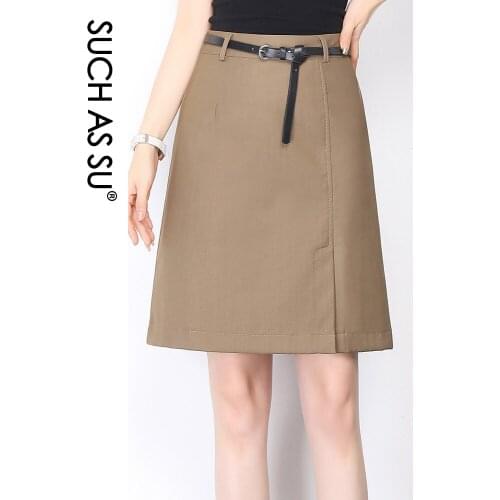 SUCH AS SU Y2K Fashion WomenS Summer Skirts 2021 Black Khaki Occupation Work Office High Waist A-Line S-3XL Knee-Length Skirt