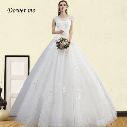 Embroidery Formal Wedding Dress GR732 O-Neck Short Sleeve Long Vestido De Novia 2020 Appliques Plus Size Elegant Bridal Gowns