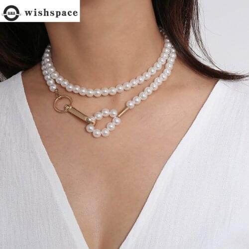 Wishspace new hand-beaded geometric irregular pearl choker necklace fashion popular jewelry wholesale chain sweater woman