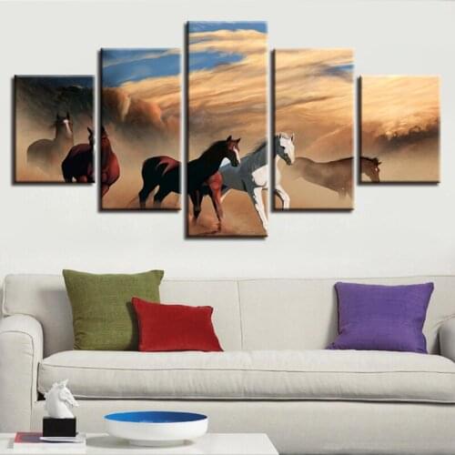 Yixi Inkjet Wulian Sunset Horse Group Fashion Poster Bedroom Living Room Home Decoration Frameless Printed Canvas Paintings