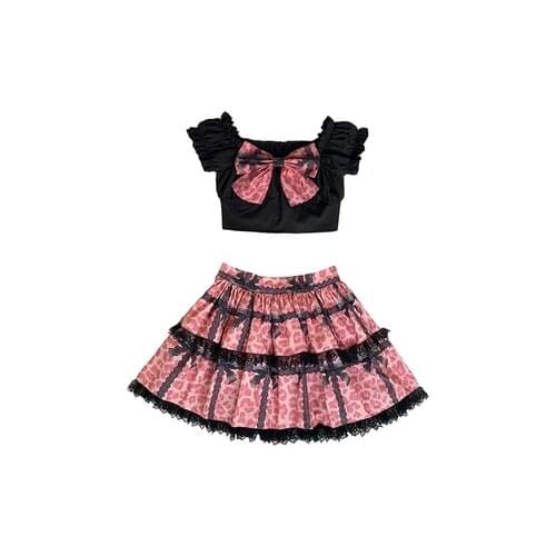 New Gothic Harajuku Rock Cake Skirts Pink Ocelot Fashion Sweet Girl Punk High Waist Mini Kawaii Short Skirts Hot Girls Set