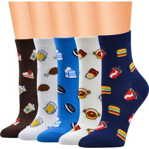 Funny socks women cotton funky socks cheap short cute foods chicken pattern beer socks novelty happy lady cola socks streetwear