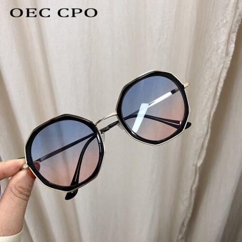 OEC CPO Fashion Punk Round Sunglasses Women New Trend Metal Frame Blue Pink colorful Sun Glasses Female personality Eyeglasses