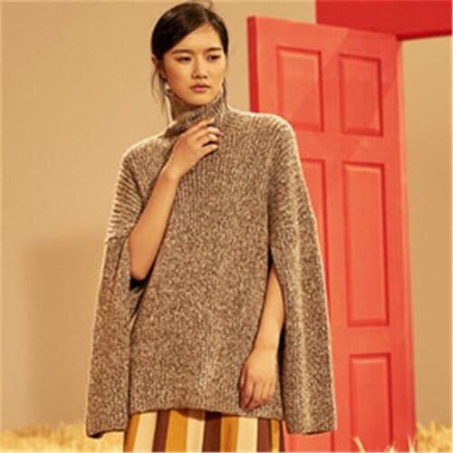 Top grade 100% hand made pure cashmere turtleneck knit women streetwear H-straight solid cloak sweater one&over size